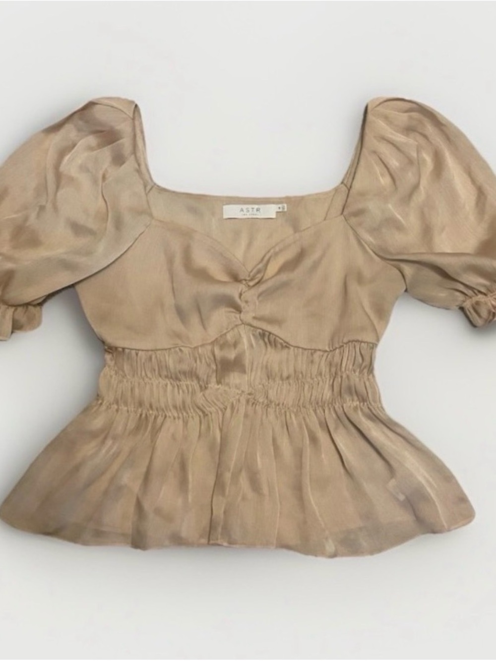 Astr Puff Sleeve Square Neck Beige Blouse